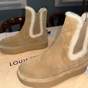 Louis Vuitton Beige Shearling Winter Boots